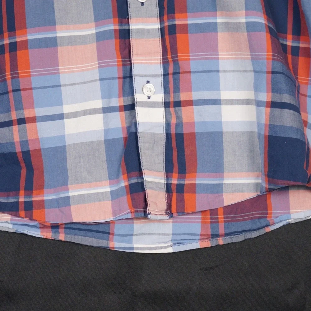 The North Face Button Down Shirt Mens XL Blue Orange Plaid Outdoor Cotton Blend